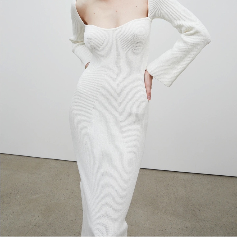 Source Unknown Sweetheart neckline long knit dress, ivory